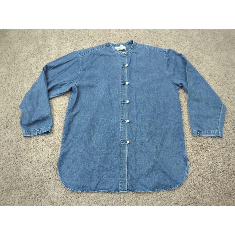 Vintage Geoffrey Beene Sport Shirt Womens 12 Denim Mandarin Collar Hong Kong